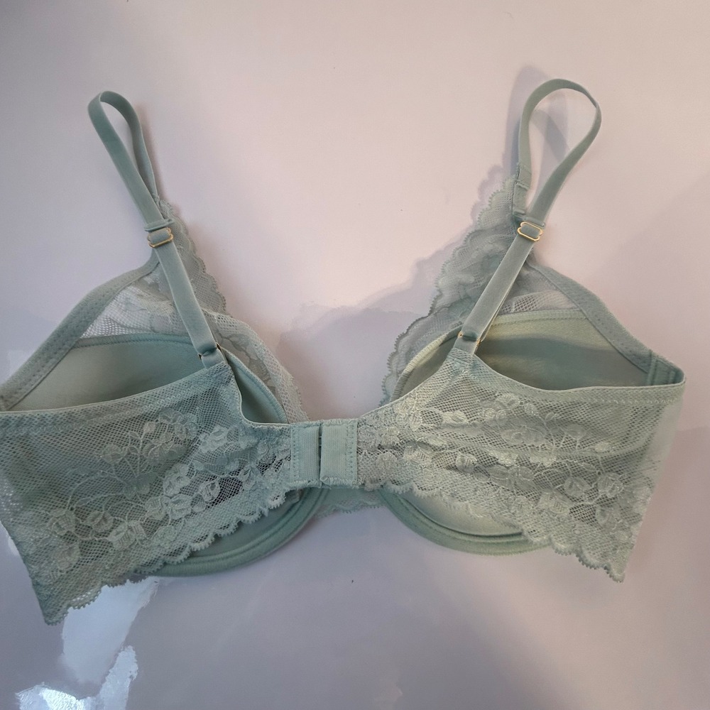 Natori Sage Green Lace Trim‎ Underwire Balconette Bra 32C - Picture 7 of 11